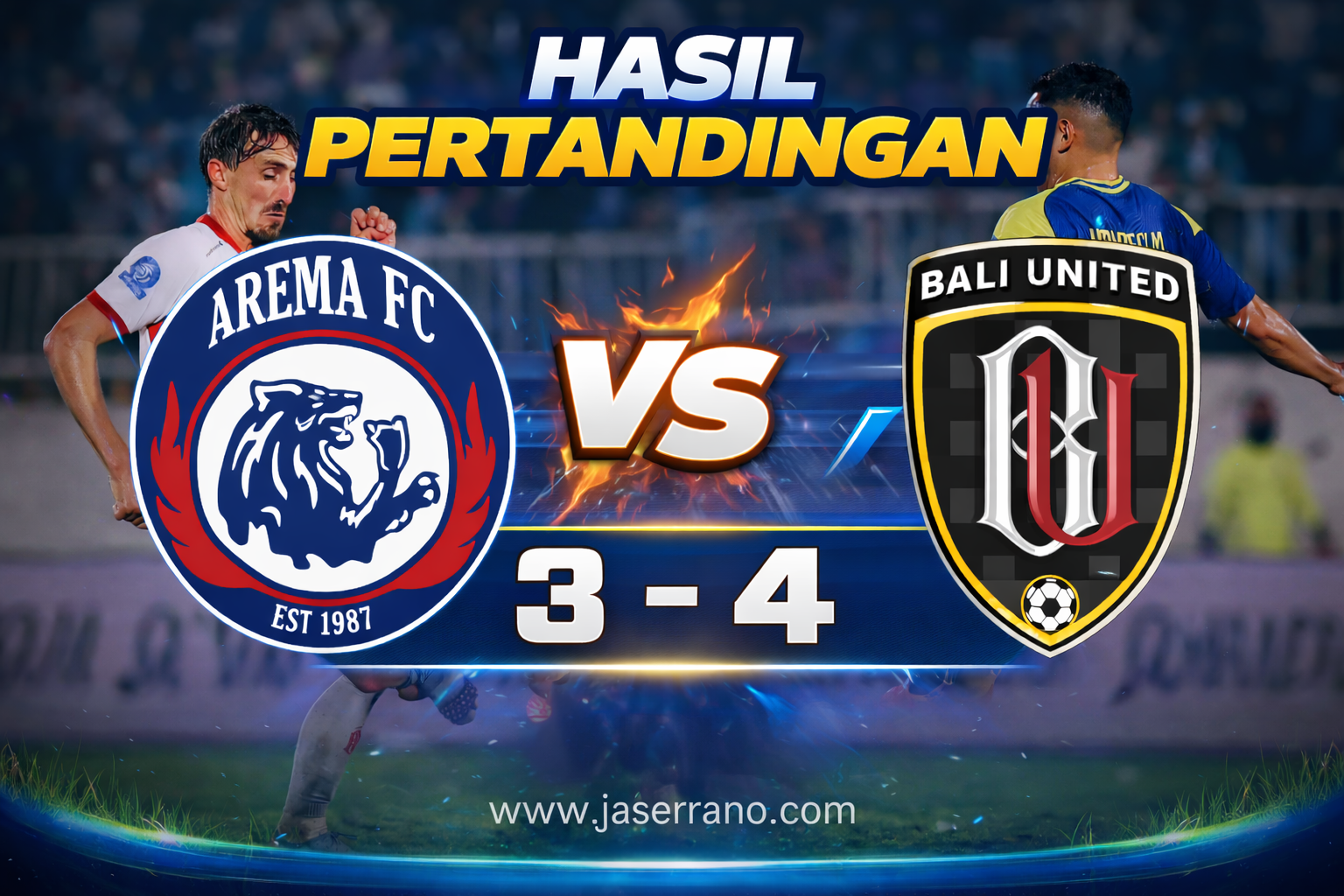 Hasil pertandingan Arema FC vs Bali United skor 3-4 Liga 1 Indonesia