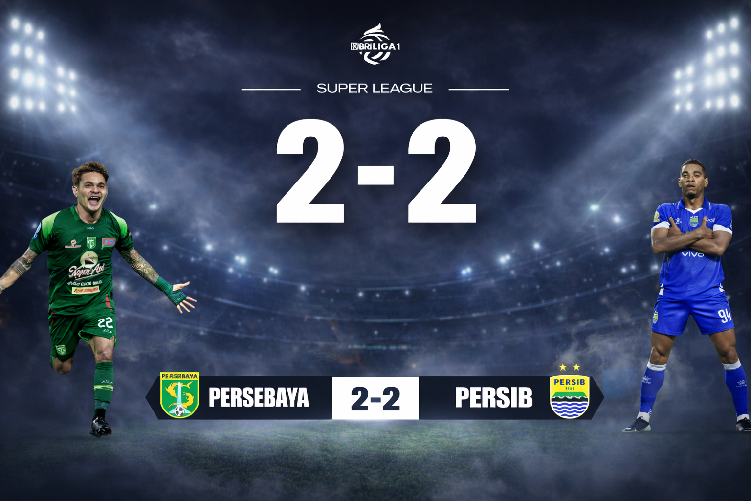 Persebaya vs Persib 2-2, Gol Rivera di Menit Akhir